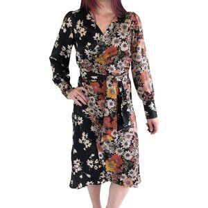 ZARA Floral Wrap Midi Dress Long Sleeve Multi-Color | S